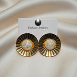 Gold Sunburst Disc Stud Earrings