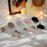 Butterfly Fluffy Hair Claw Clip – Rhinestone Plush Scrunchie
