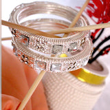 Silver Pavé Crystal Square-Cut Bangle Set (Pack of 2)