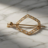 Gold Filigree Diamond Brooch Pin – Crystal Embellished