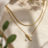Pearl Butterfly Double Chain Necklace