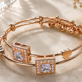 Double Square Crystal Charm Bangle – Gold