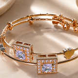 Double Square Crystal Charm Bangle – Gold