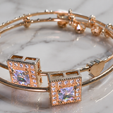Double Square Crystal Charm Bangle – Gold