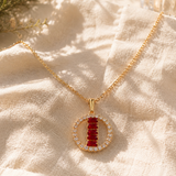 A Pack of three Ruby Baguette & Pavé Circle, Sequare & Egg shaped Pendant Necklace – Gold