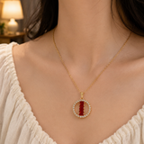 A Pack of three Ruby Baguette & Pavé Circle, Sequare & Egg shaped Pendant Necklace – Gold