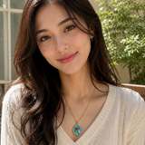 Blue Enamel Rose & Pearl Pendant Necklace – Gold