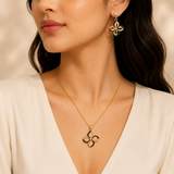 Black Enamel Clover Jewellery Set – Necklace, Drop & Stud Earrings