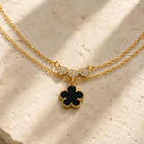 Black Clover & Pavé Heart Double Chain Necklace – Gold