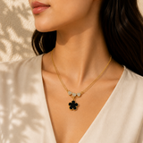 Black Clover & Pavé Heart Double Chain Necklace – Gold
