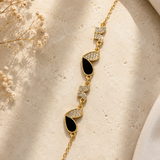 Black Enamel Teardrop & Pavé Butterfly Chain Bracelet – Gold