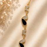 Black Enamel Teardrop & Pavé Butterfly Station Bracelet – Gold