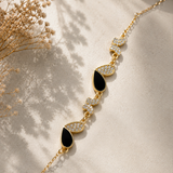 Black Enamel Teardrop & Pavé Butterfly Chain Bracelet – Gold