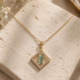 A Pack of three Ruby Baguette & Pavé Circle, Sequare & Egg shaped Pendant Necklace – Gold