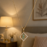 A Pack of three Ruby Baguette & Pavé Circle, Sequare & Egg shaped Pendant Necklace – Gold