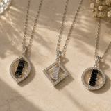 Geometric Pavé Baguette Pendant Necklace Set of 3 – Silver