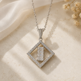 Geometric Pavé Baguette Pendant Necklace Set of 3 – Silver