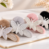 Butterfly Fluffy Hair Claw Clip – Rhinestone Plush Scrunchie