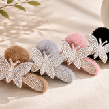 Butterfly Fluffy Hair Claw Clip – Rhinestone Plush Scrunchie