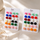 Multicolour Rose Flower Stud Earrings Set — 12 Pairs