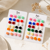 Multicolour Rose Flower Stud Earrings Set — 12 Pairs