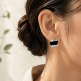 Silver & Black Enamel Chunky Heart Stud Earrings