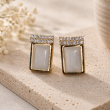 White Opal Rectangle Crystal Crown Stud Earrings