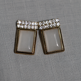 White Opal Rectangle Crystal Crown Stud Earrings