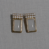 White Opal Rectangle Crystal Crown Stud Earrings