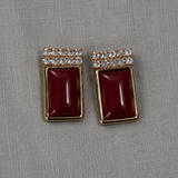 Pink Opal Rectangle Crystal Stud Earrings