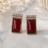 Pink Opal Rectangle Crystal Stud Earrings