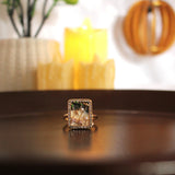 Floral Enamel Art Rectangle Ring with Pearl & Diamond Border
