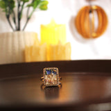 Floral Enamel Art Rectangle Ring with Pearl & Diamond Border