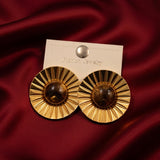 Gold Sunburst Disc Stud Earrings