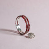 Ruby Red Crystal Silver Bangle Set with Floral Charms