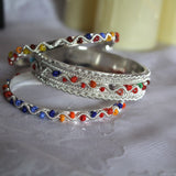 Silver Beaded Bangles – Multicolour Edition