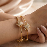 Gold Diamond Flower Bangles – Luxury Charm Set