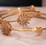 Gold Diamond Flower Bangles – Luxury Charm Set