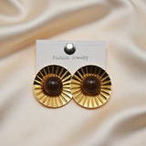 Gold Sunburst Disc Stud Earrings