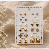 Gold-Tone 12-Month Birthday Stud Earrings Set — 12 Pairs