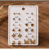 Gold-Tone 12-Month Birthday Stud Earrings Set — 12 Pairs