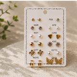 Gold-Tone 12-Month Birthday Stud Earrings Set — 12 Pairs