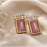 Pink Opal Rectangle Crystal Stud Earrings