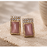 Pink Opal Rectangle Crystal Stud Earrings