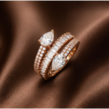 Gold Crystal Diamond Ring Set – Pear & Baguette Cut Luxury