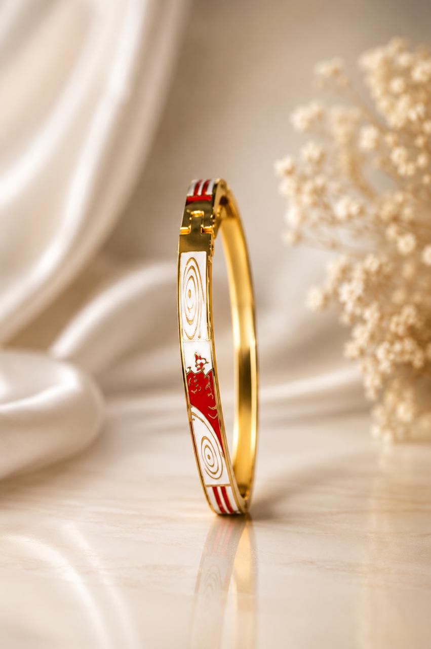 Navy, Red & White Spiral Enamel Bangle - front view