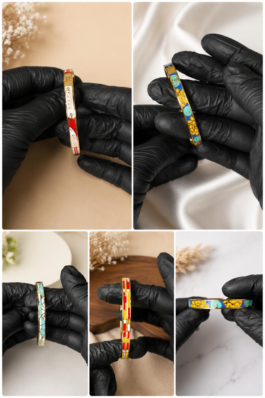 Navy, Red & White Spiral Enamel Bangle - variant collage