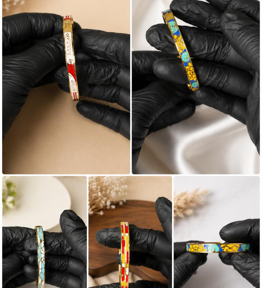 Navy, Red & White Spiral Enamel Bangle - variant collage