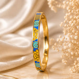 Blue & Gold Floral Enamel Bangle