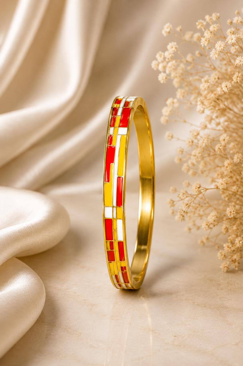 Red & White Swirl Enamel Bangle - studio shot